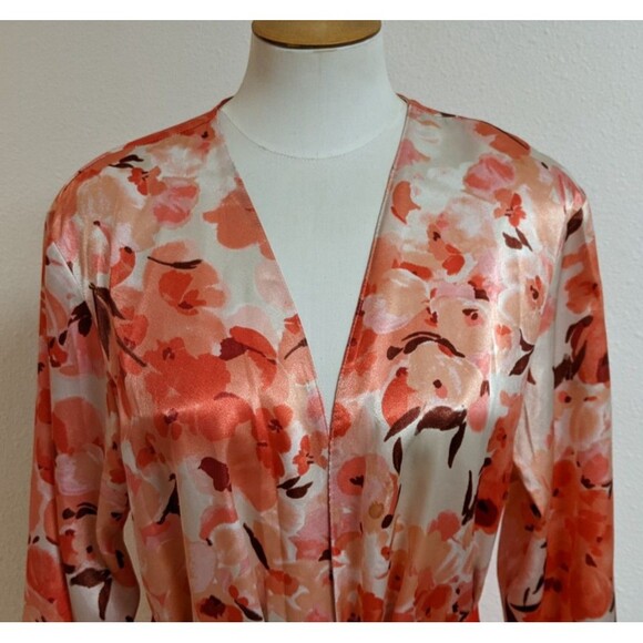 Women's Oscar de la Renta Pink Label Floral Print Ruffle Trim Robe LG - Picture 6 of 16